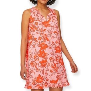 Ann Taylor Loft Wild Flamingo Pacific Floral Tie-Neck Sleeveless Shift Dress
